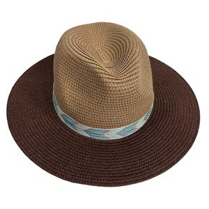 EDDIE BAUER ombre Panama Straw Hat 3” Brim two tone brown